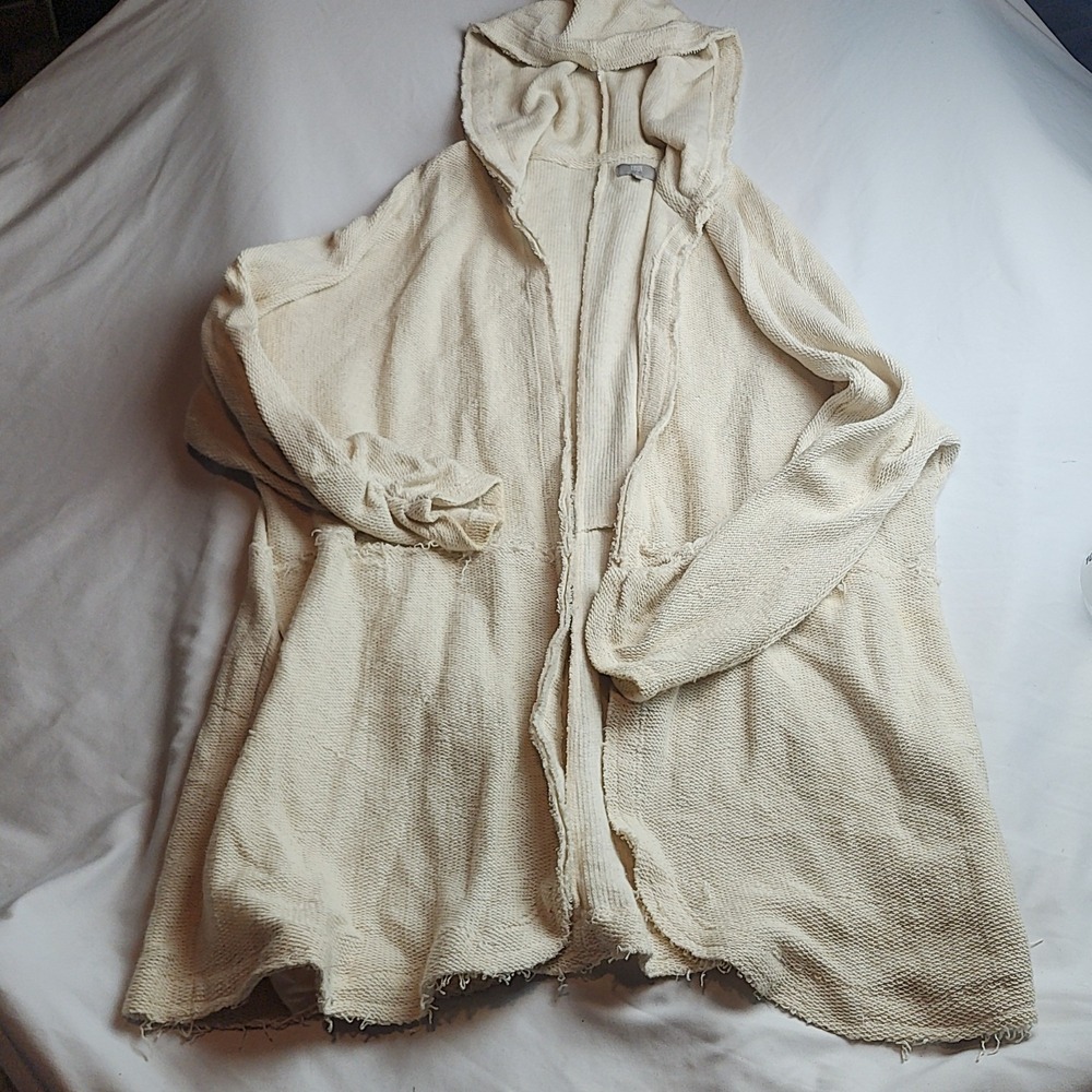 True Craft Hooded Cardigan Sweater 100% Cotton Cream Women's Size Large